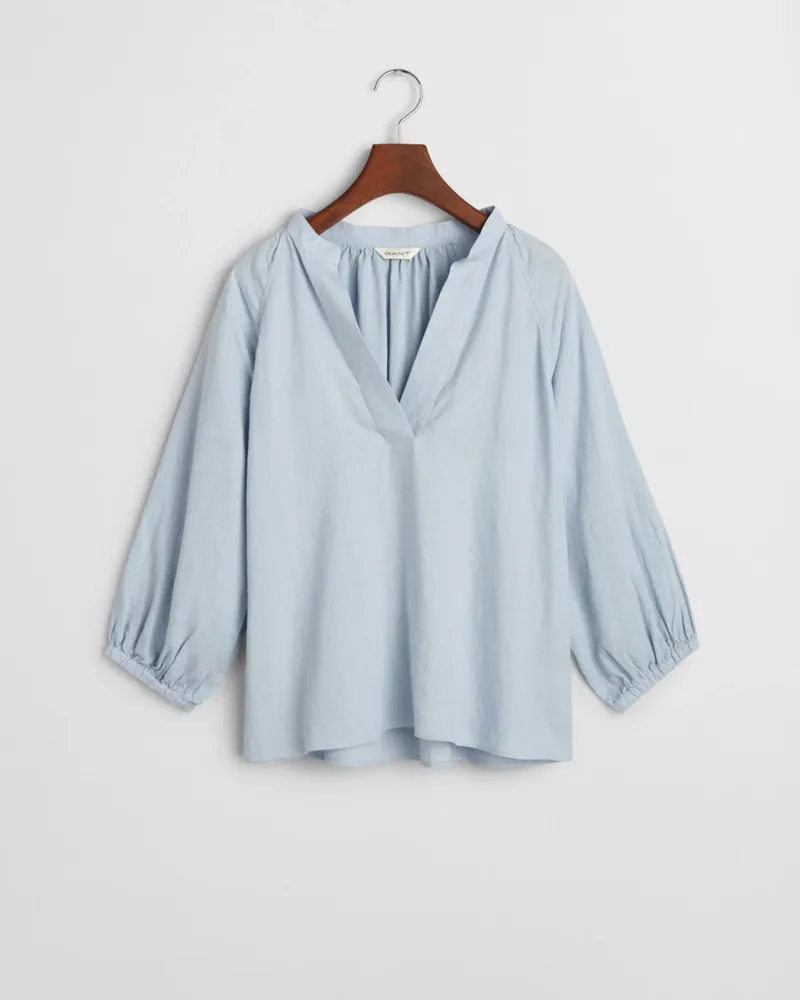 Gant Linen Short Sleeve Blouse Light Blue