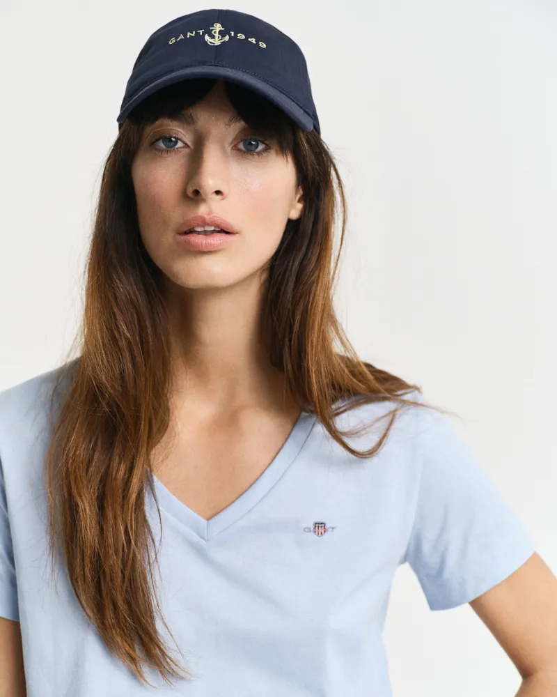 Gant Ladies Shield SS V-Neck T-Shirt Fresh Blue-3