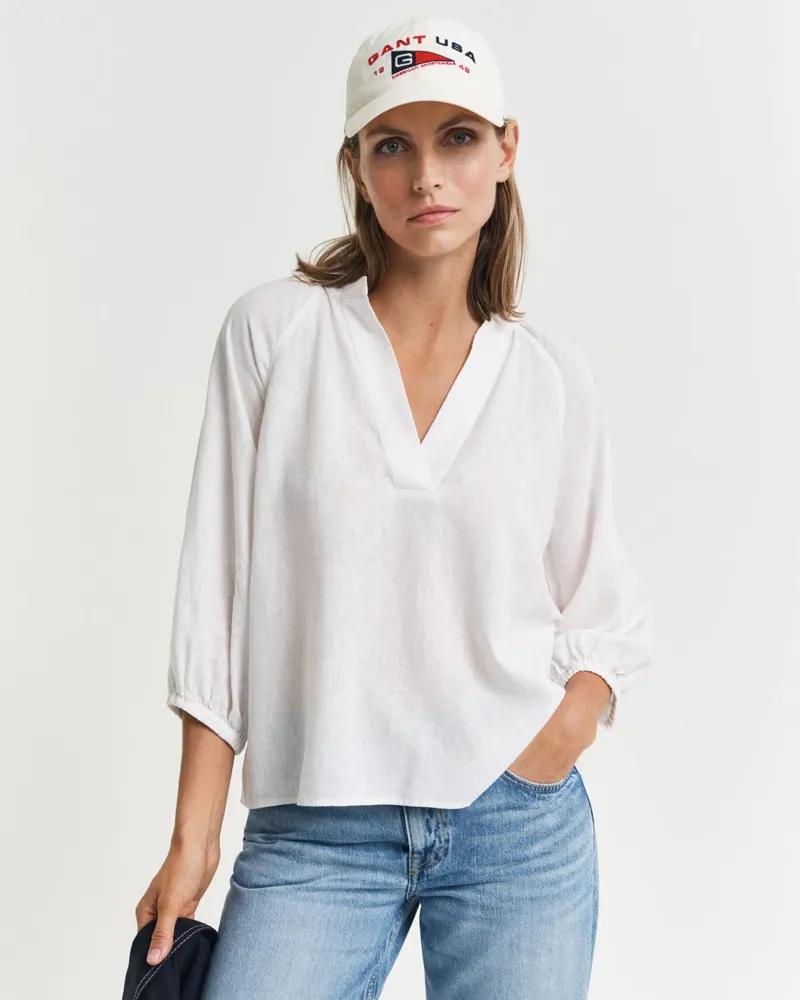 Gant Linen Short Sleeve Blouse White-1