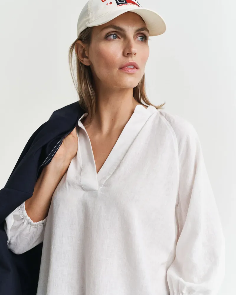 Gant Linen Short Sleeve Blouse White-4