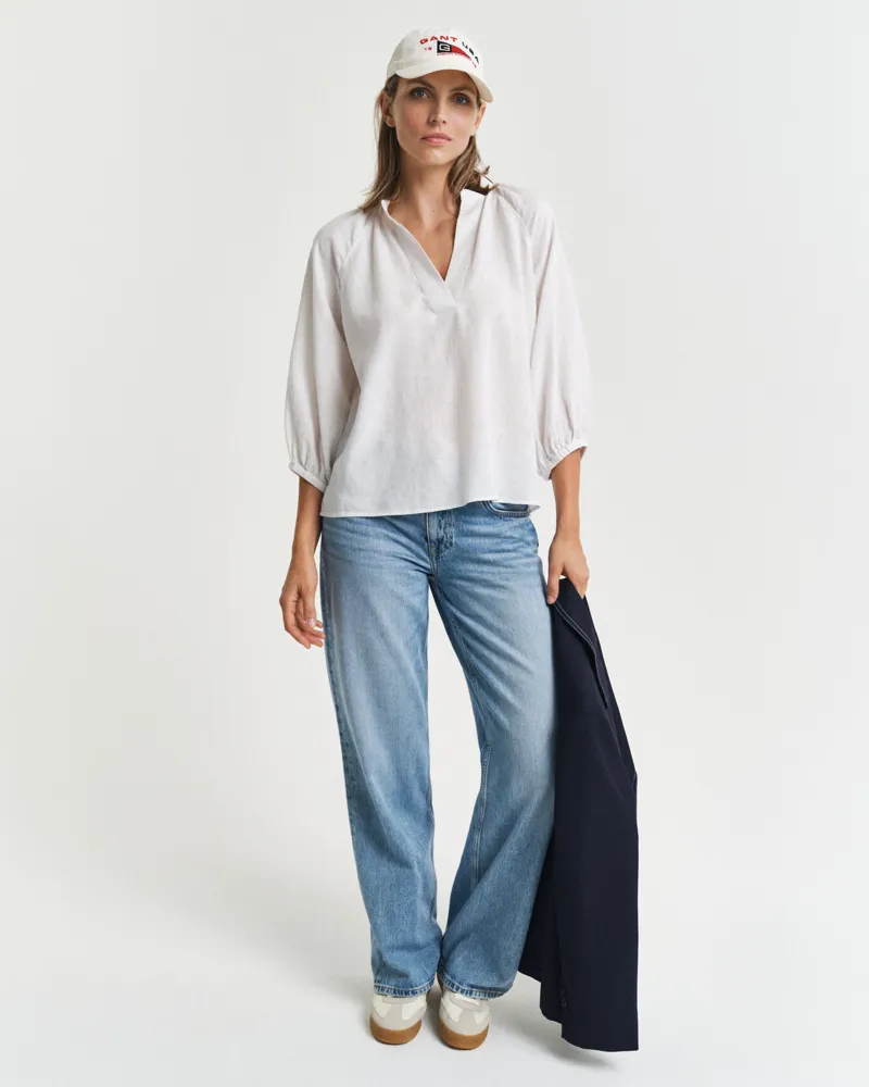 Gant Linen Short Sleeve Blouse White-3