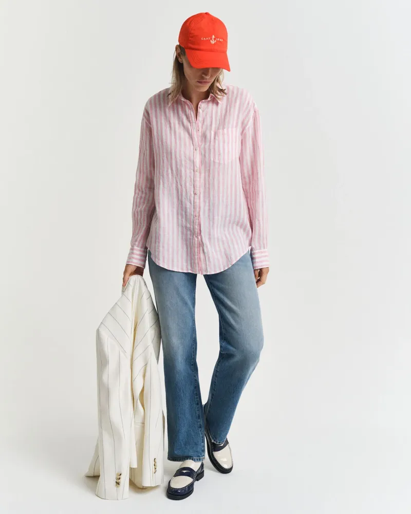 Gant Striped Linen Shirt Geranium Pink-1