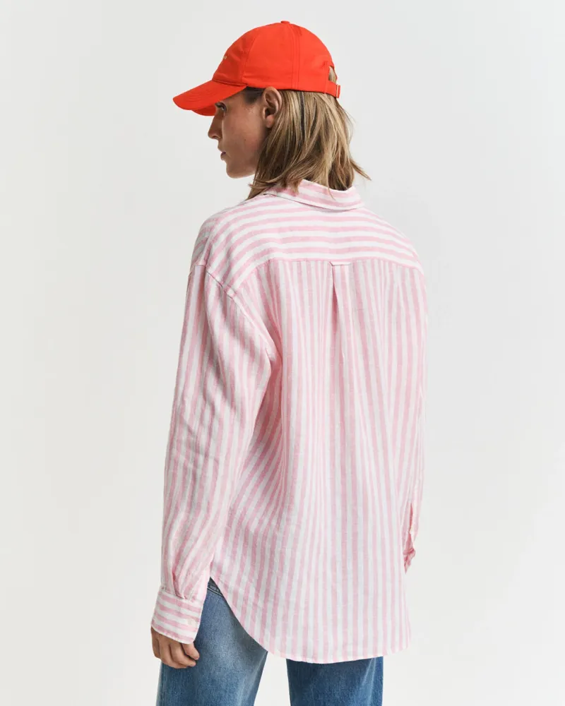 Gant Striped Linen Shirt Geranium Pink-5