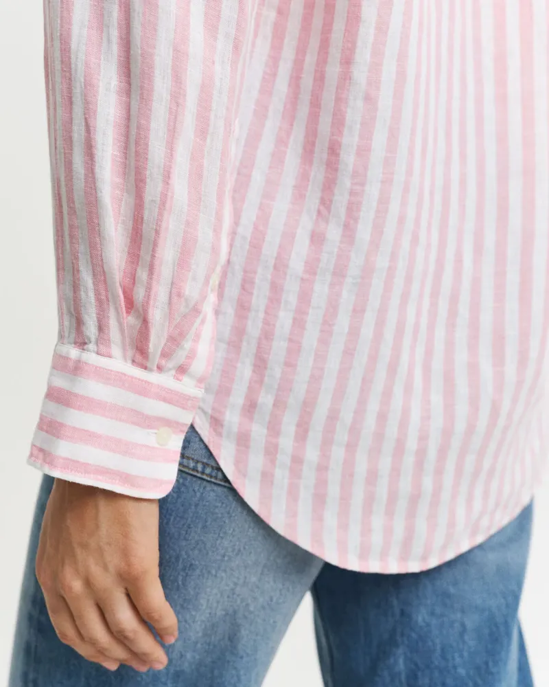 Gant Striped Linen Shirt Geranium Pink-4