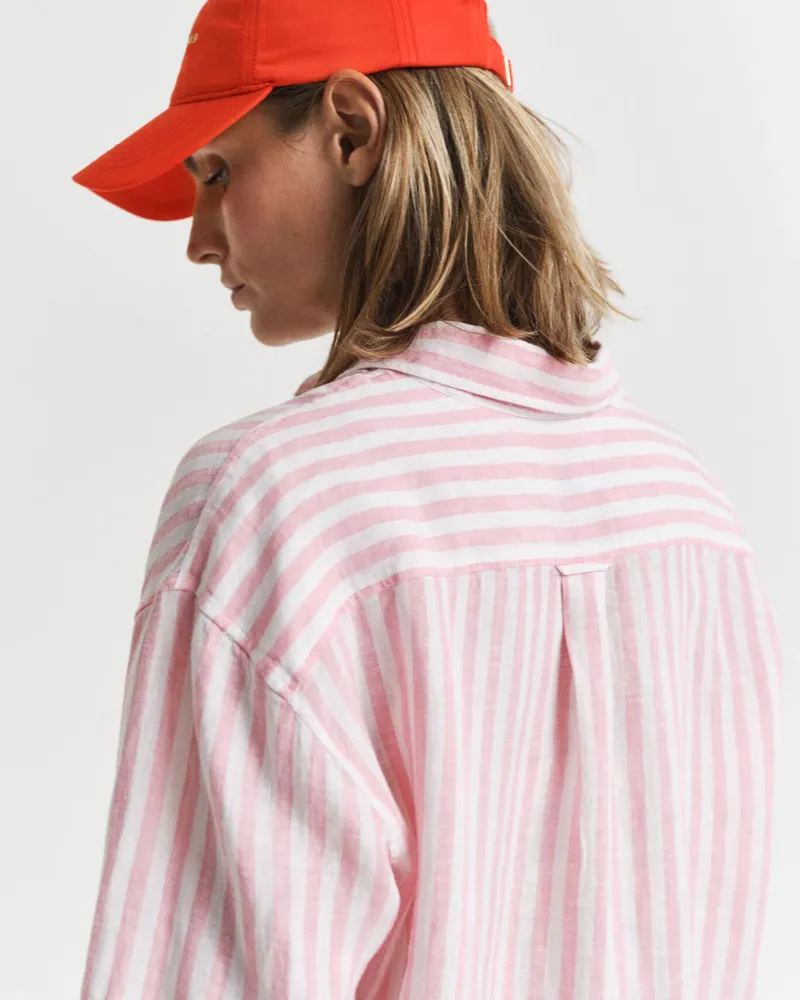Gant Striped Linen Shirt Geranium Pink-3