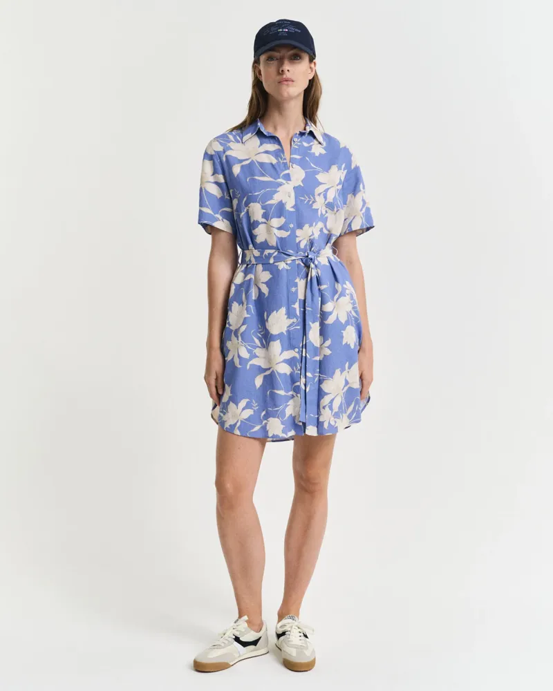 Gant Linen Floral Print Shirt Dress Perfect Blue-4