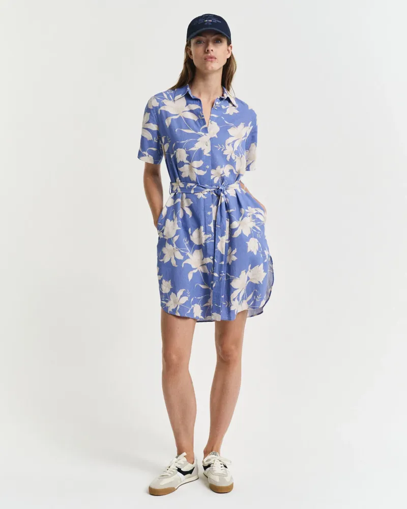 Gant Linen Floral Print Shirt Dress Perfect Blue-1