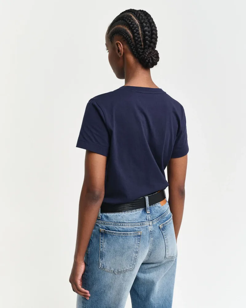 Gant Ladies Shield V-Neck T-Shirt Evening Blue-3