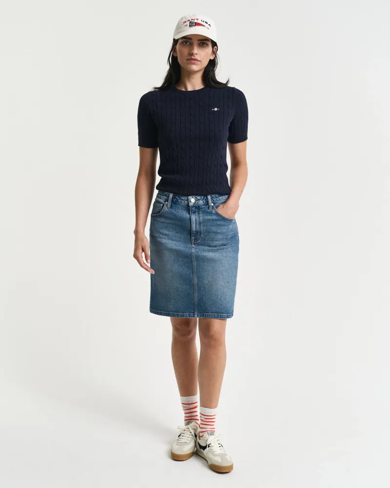 Gant Ladies Short Denim Skirt Mid Blue Broken In-1