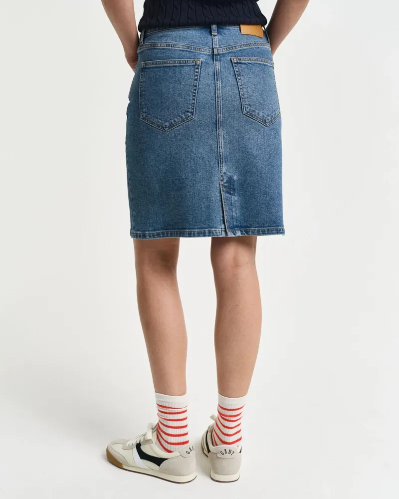 Gant Ladies Short Denim Skirt Mid Blue Broken In-3