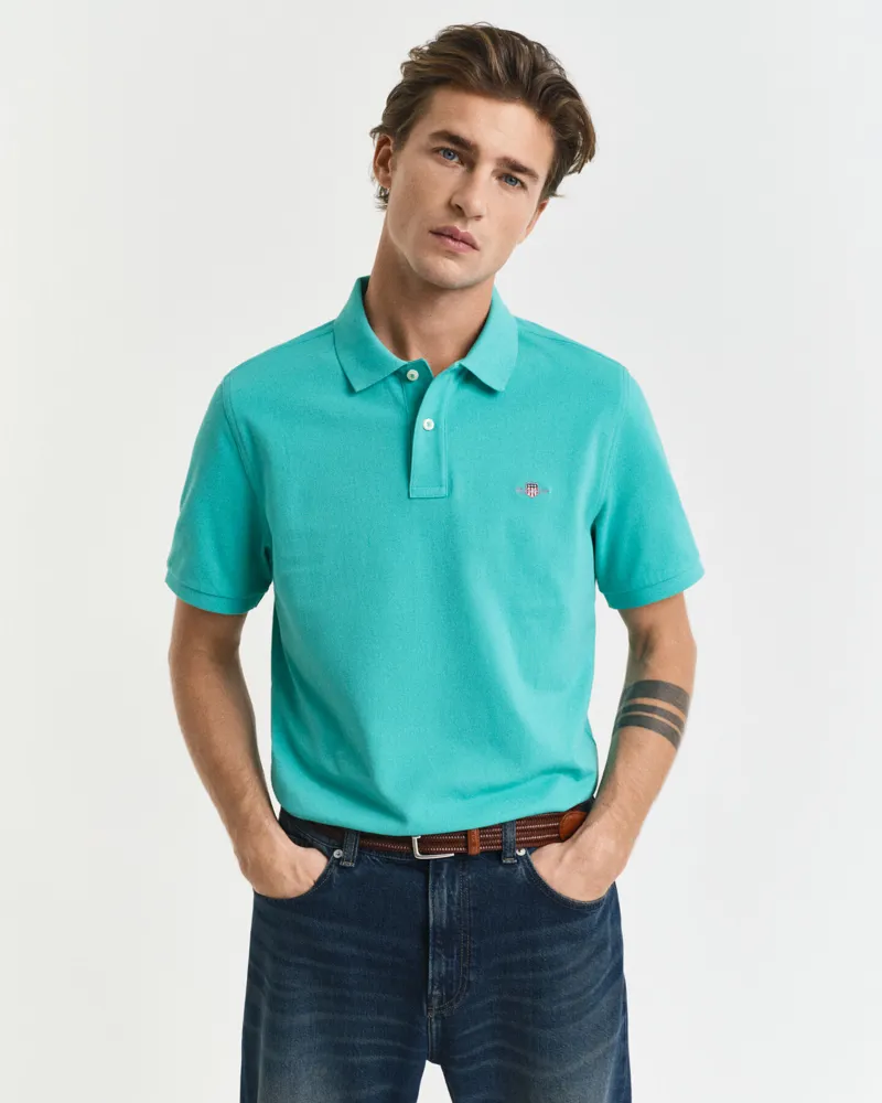 Gant Regular Fit Shield Short Sleeve Pique Polo Tropic Blue-1