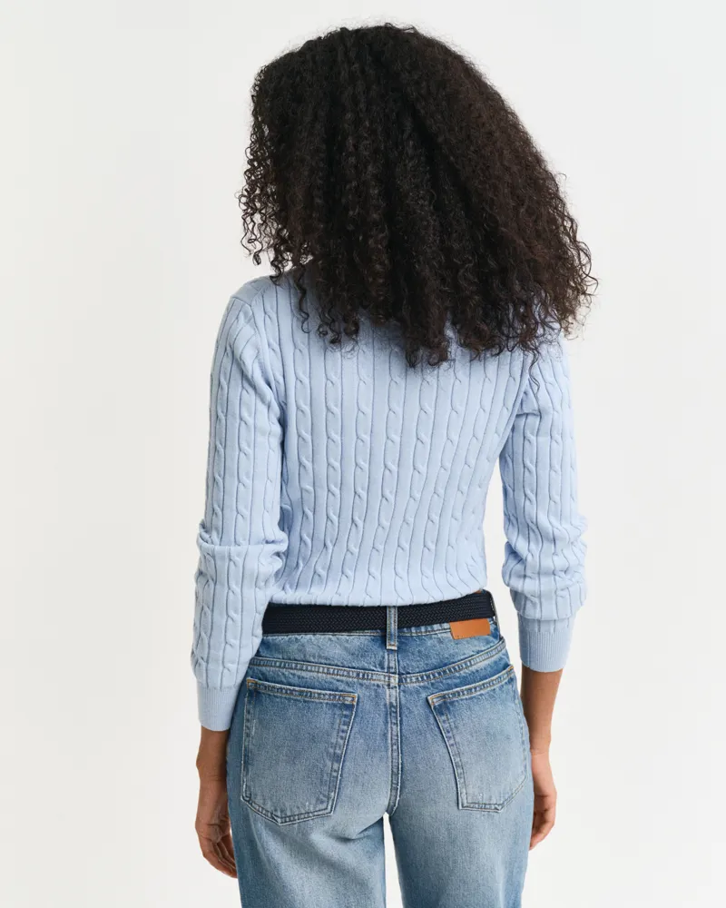 Gant Stretch Cotton Cable V-Neck Jumper Fresh Blue-2