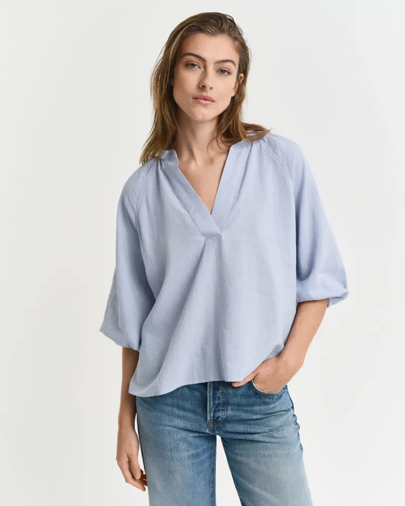 Gant Linen Short Sleeve Blouse Light Blue-1