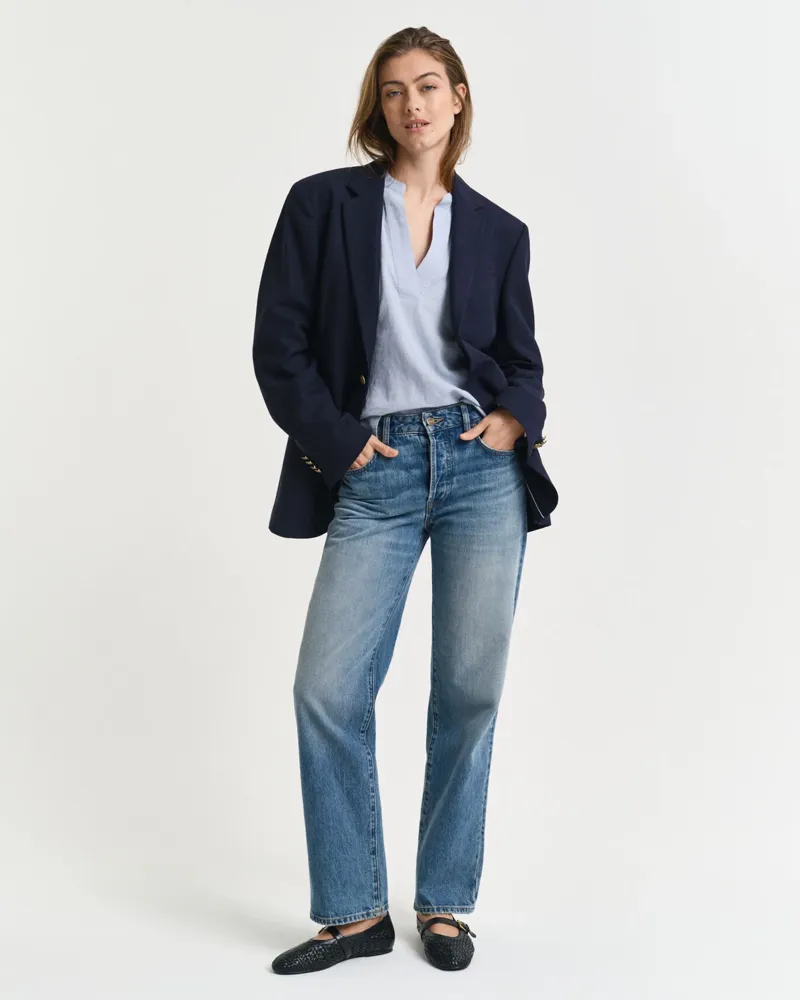 Gant Linen Short Sleeve Blouse Light Blue-5