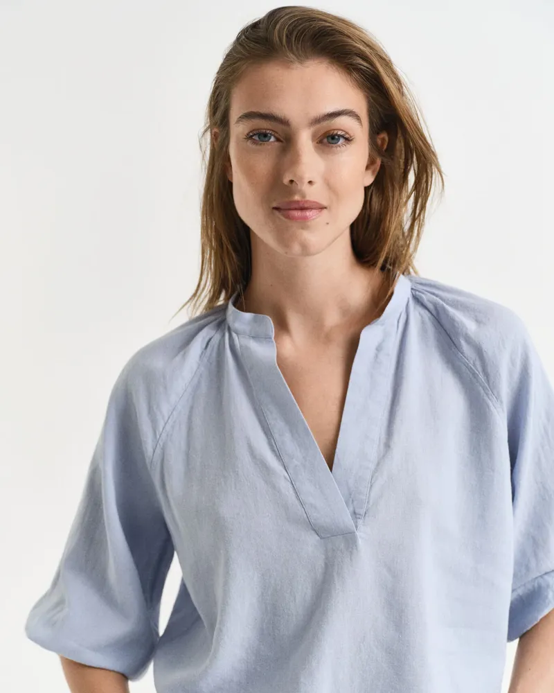 Gant Linen Short Sleeve Blouse Light Blue-3