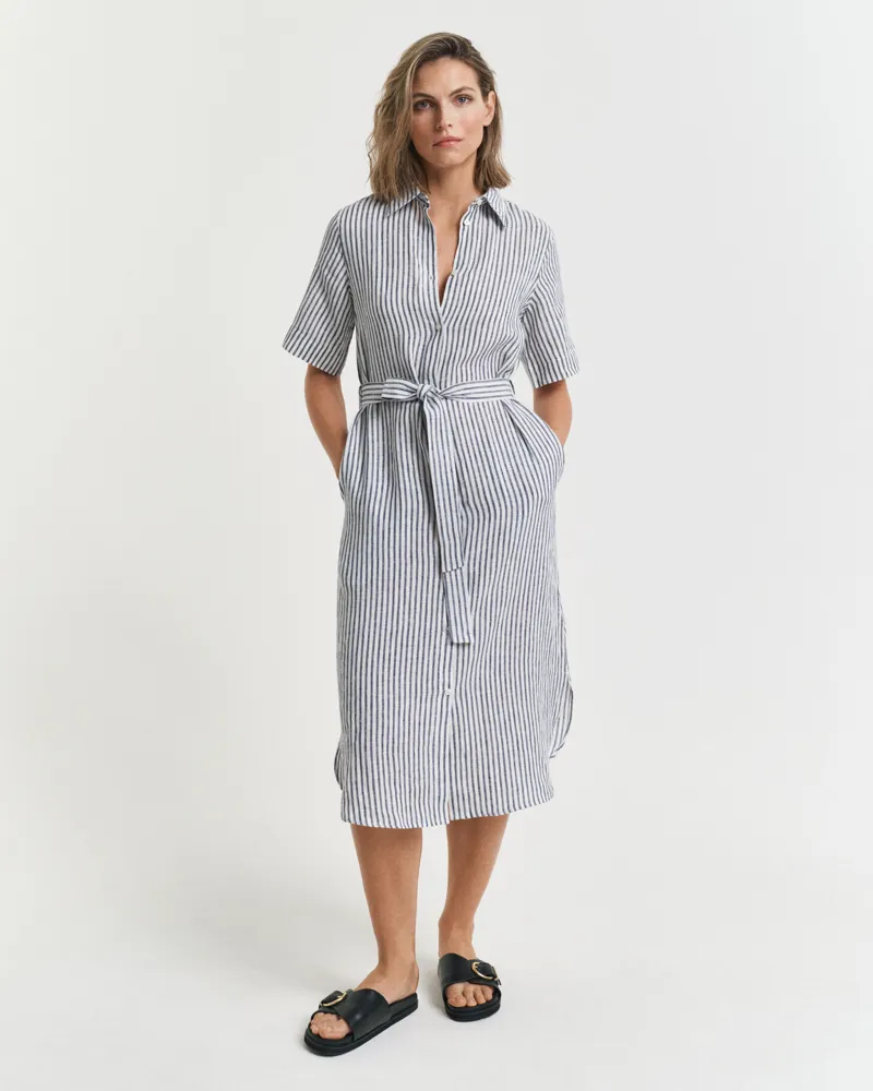 Gant Linen Striped Dress Evening Blue-1