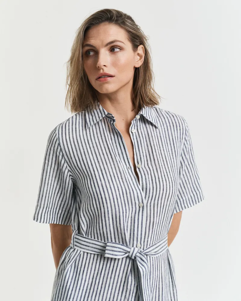 Gant Linen Striped Dress Evening Blue-3