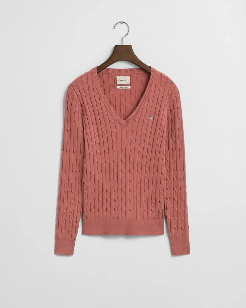 Gant Ladies Stretch Cotton Cable C-Neck Faded Brick
