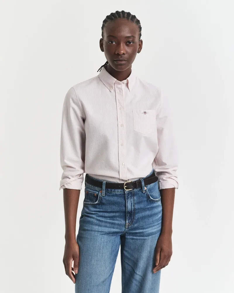 Gant Ladies Reg Classic Oxford Striped Shirt Faded Brick-1
