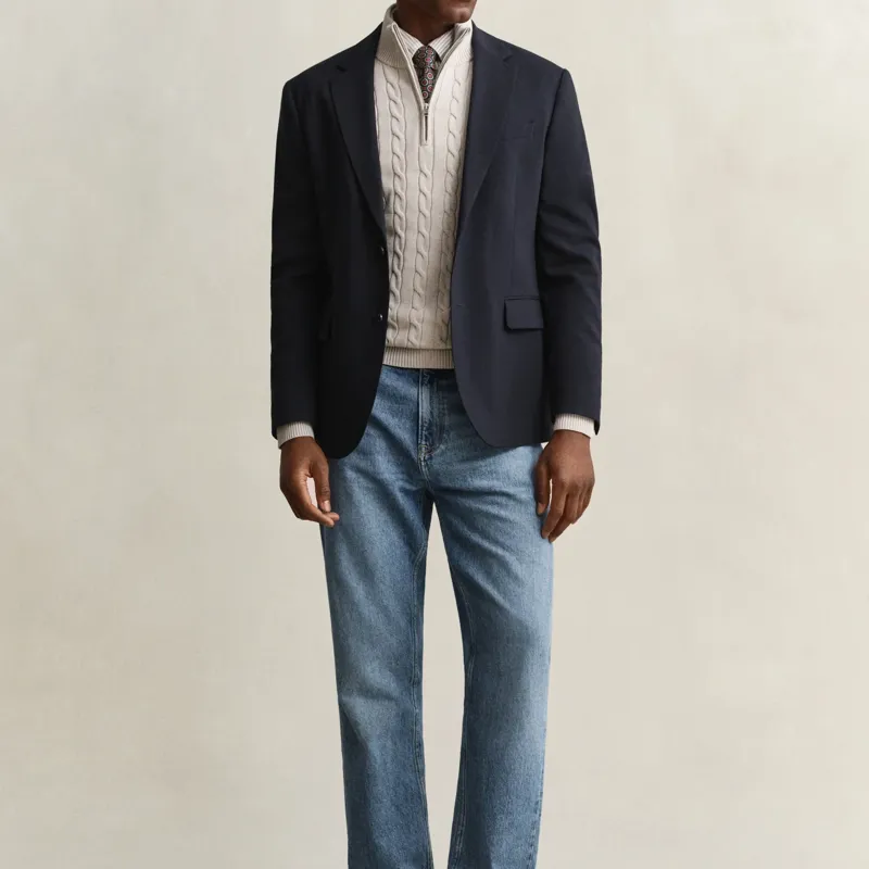 Gant Cotton Cable Knit Half-Zip Sweater in Clay Beige-5