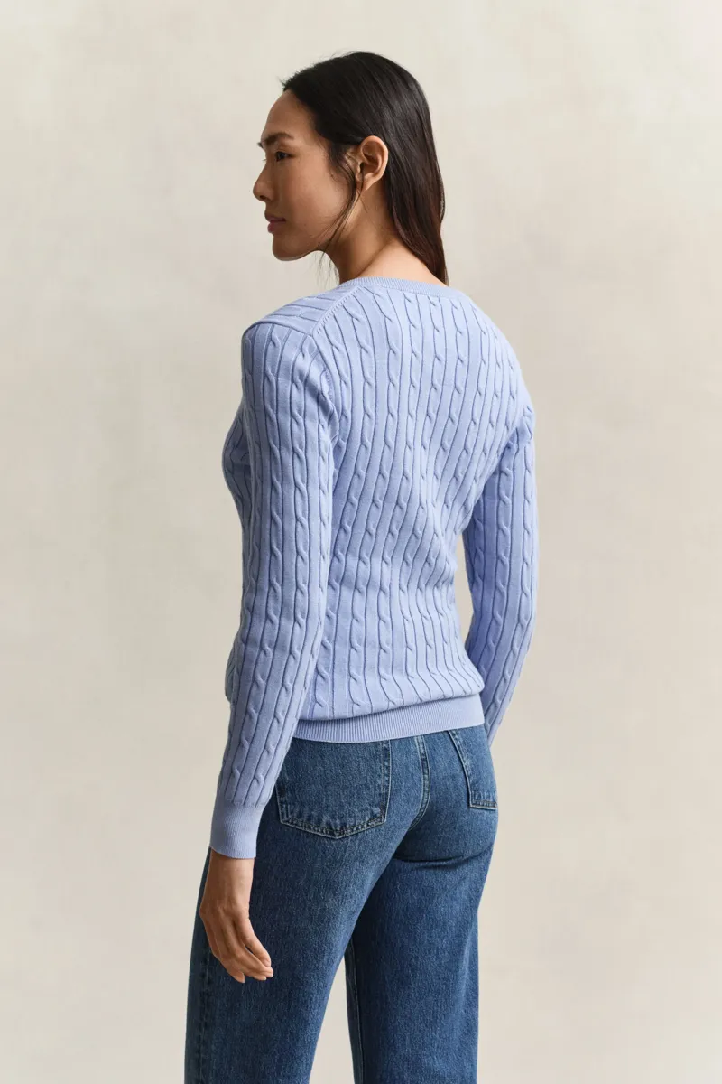 Gant Classic Cable Knit Stretch Cotton V-Neck Sweater Misty Lavender-2
