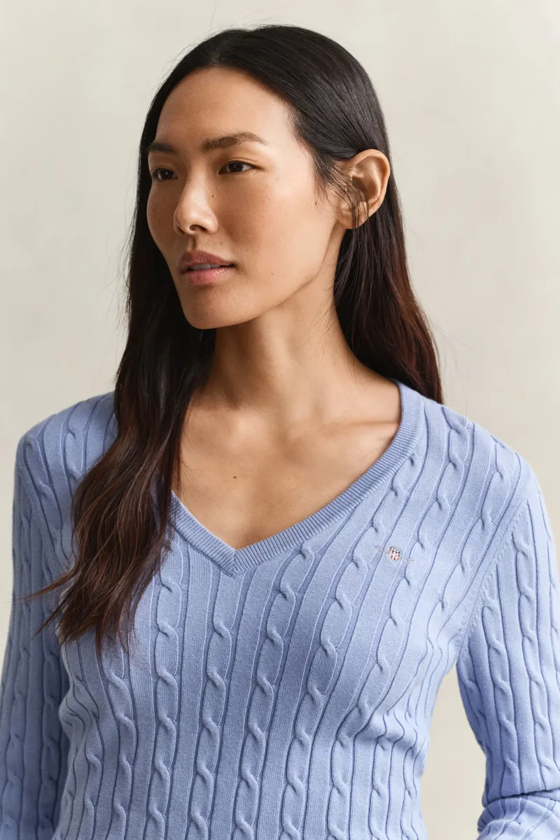 Gant Classic Cable Knit Stretch Cotton V-Neck Sweater Misty Lavender-3