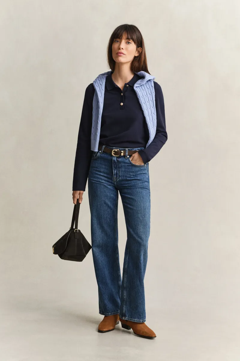 Gant Reg LS Pique Polo Long Sleeve Top in Evening Blue-5