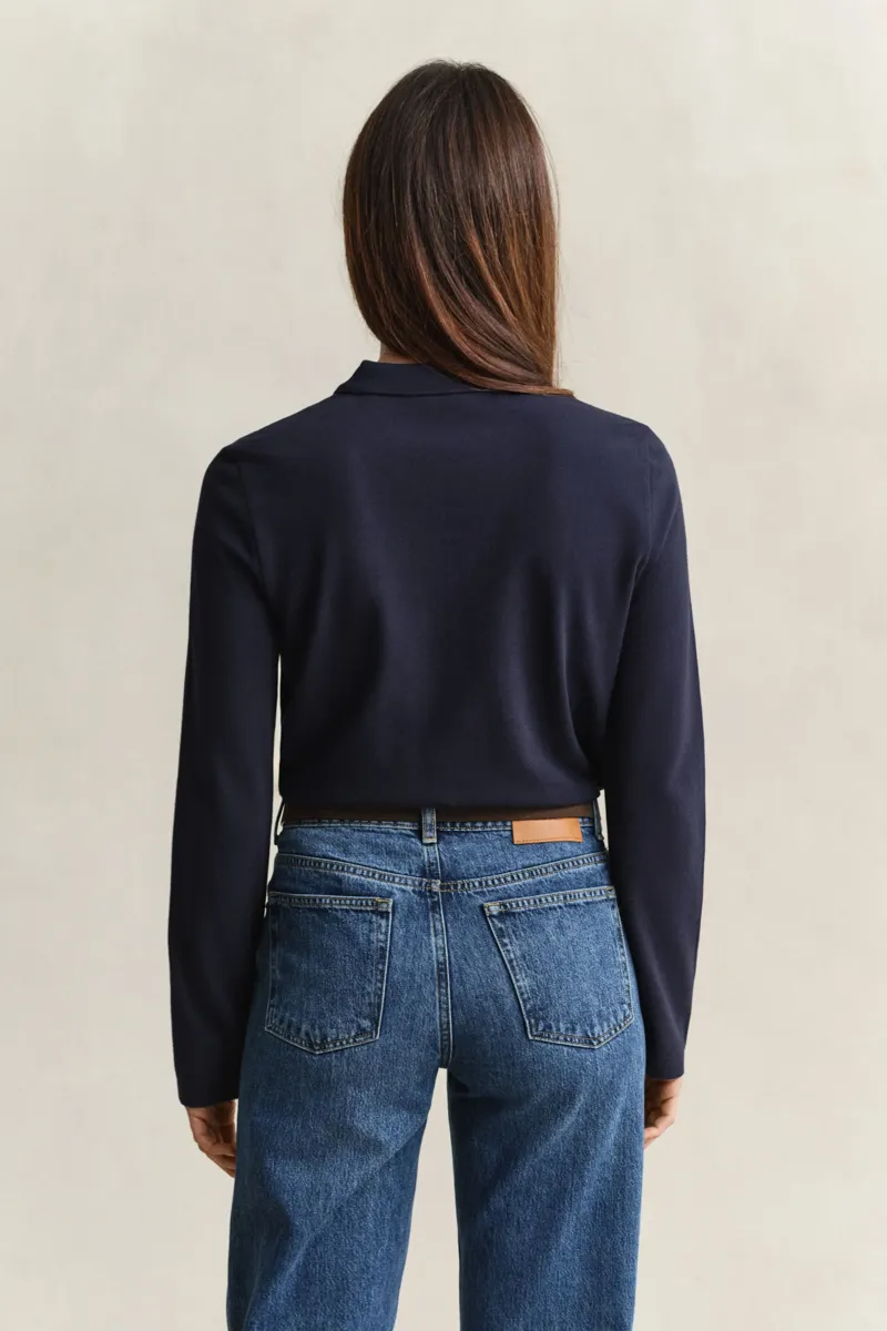 Gant Reg LS Pique Polo Long Sleeve Top in Evening Blue-3