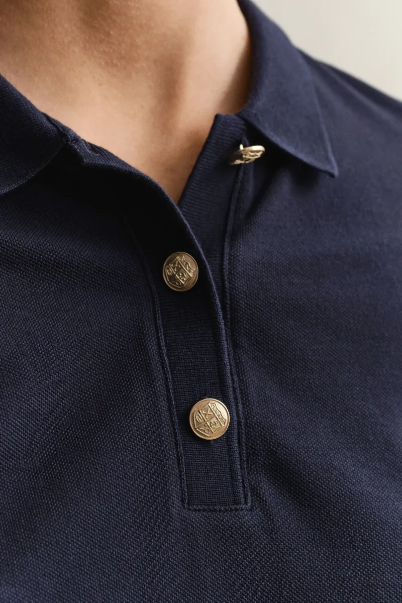 Gant Reg LS Pique Polo Long Sleeve Top in Evening Blue-2