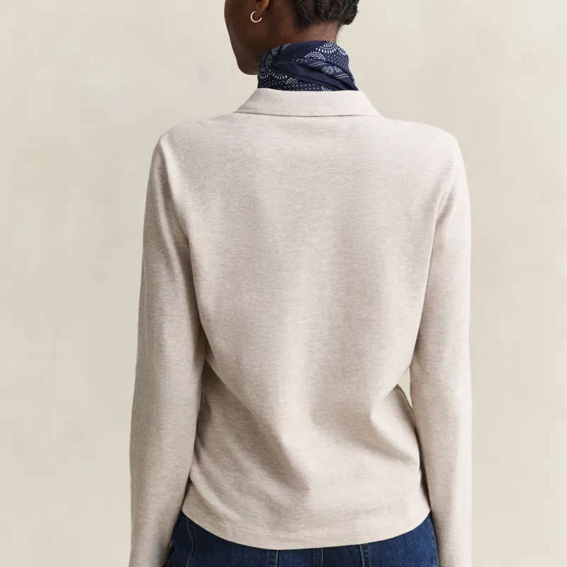 Gant Reg LS Pique Polo Long Sleeve Top in Light Beige Melange-2
