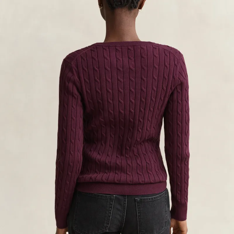 Gant Stretch Cable Knit Cardigan in Darkened Wine-2