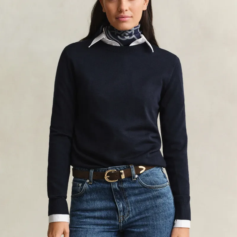 Gant Extra Fine Merino Wool Crew Neck Sweater in Evening Blue-1