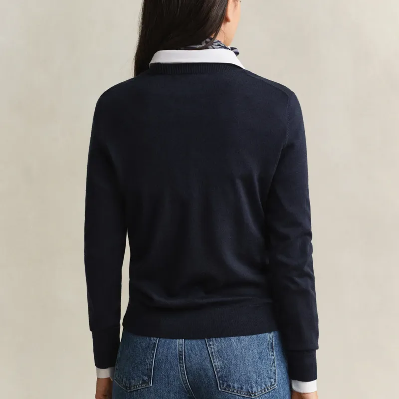 Gant Extra Fine Merino Wool Crew Neck Sweater in Evening Blue-2