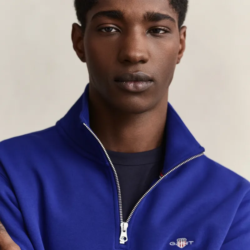 Gant Shield Half Zip Sweatshirt in Crisp Blue-3