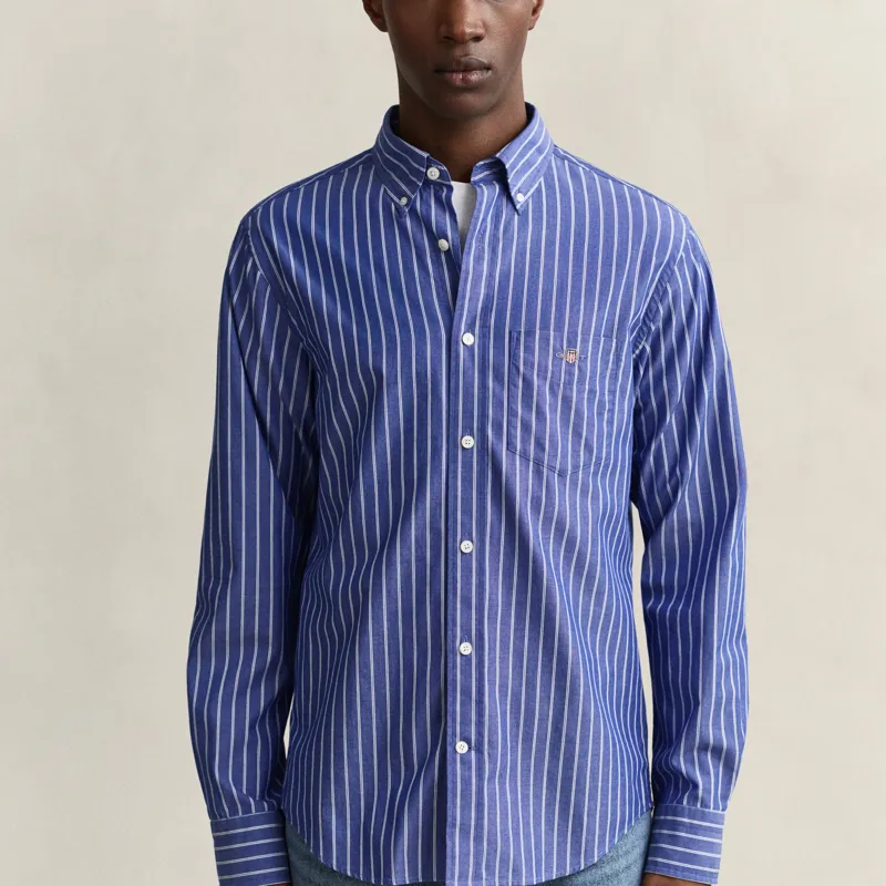 Gant Classic Poplin Stripe Shirt in College Blue-1