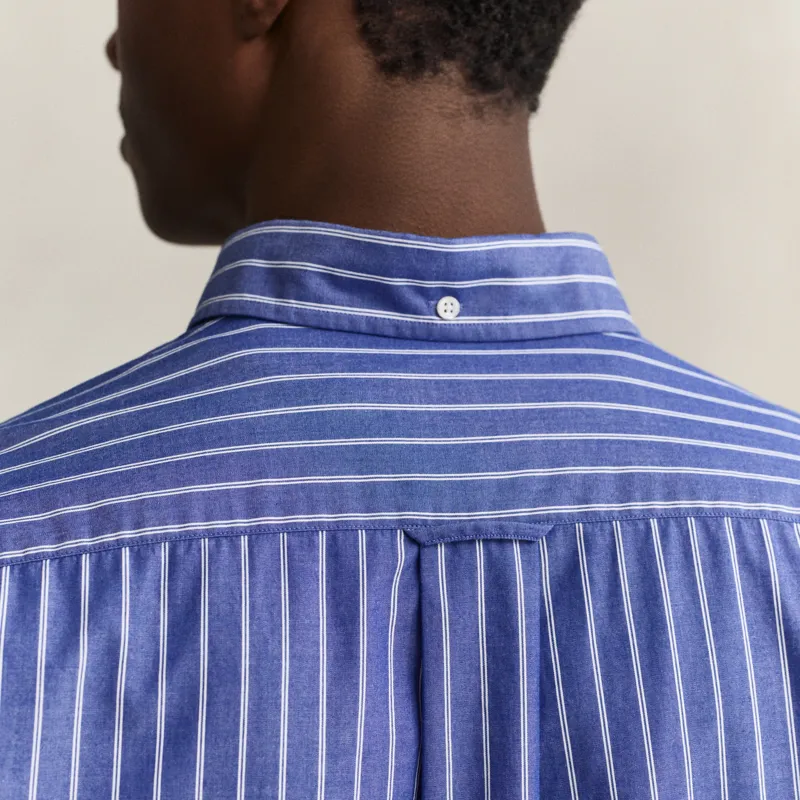Gant Classic Poplin Stripe Shirt in College Blue-5