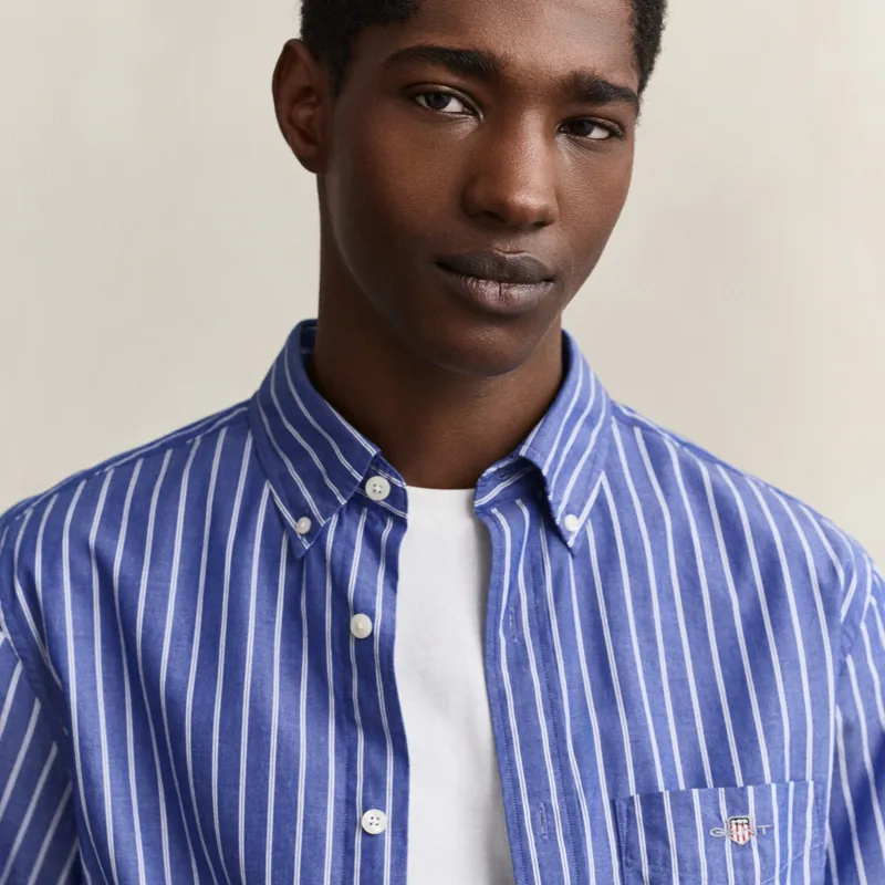 Gant Classic Poplin Stripe Shirt in College Blue-4