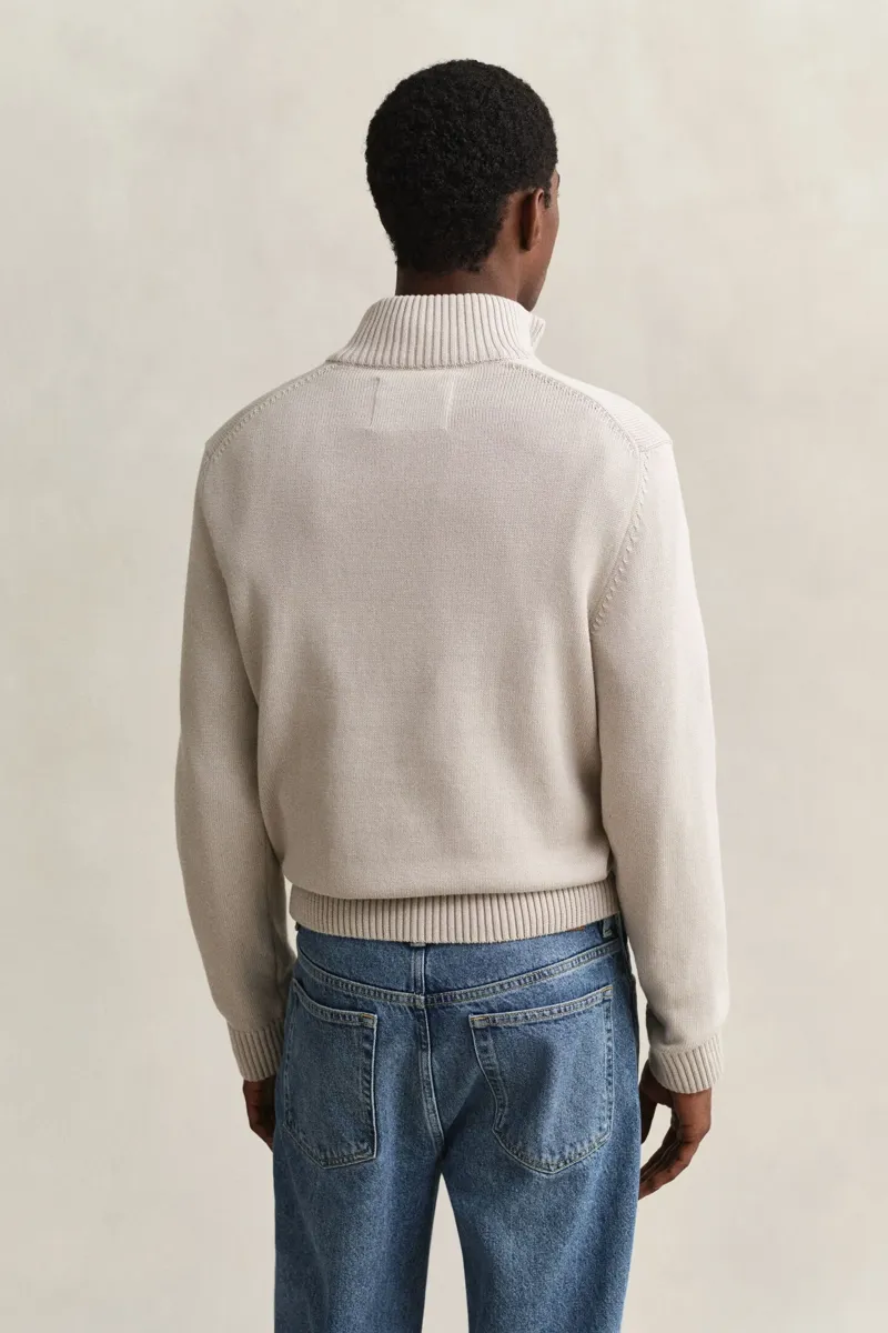 Gant Cotton Knit Half-Zip Sweater in Seed Melange-3
