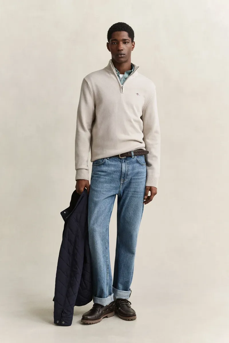 Gant Cotton Knit Half-Zip Sweater in Seed Melange-4
