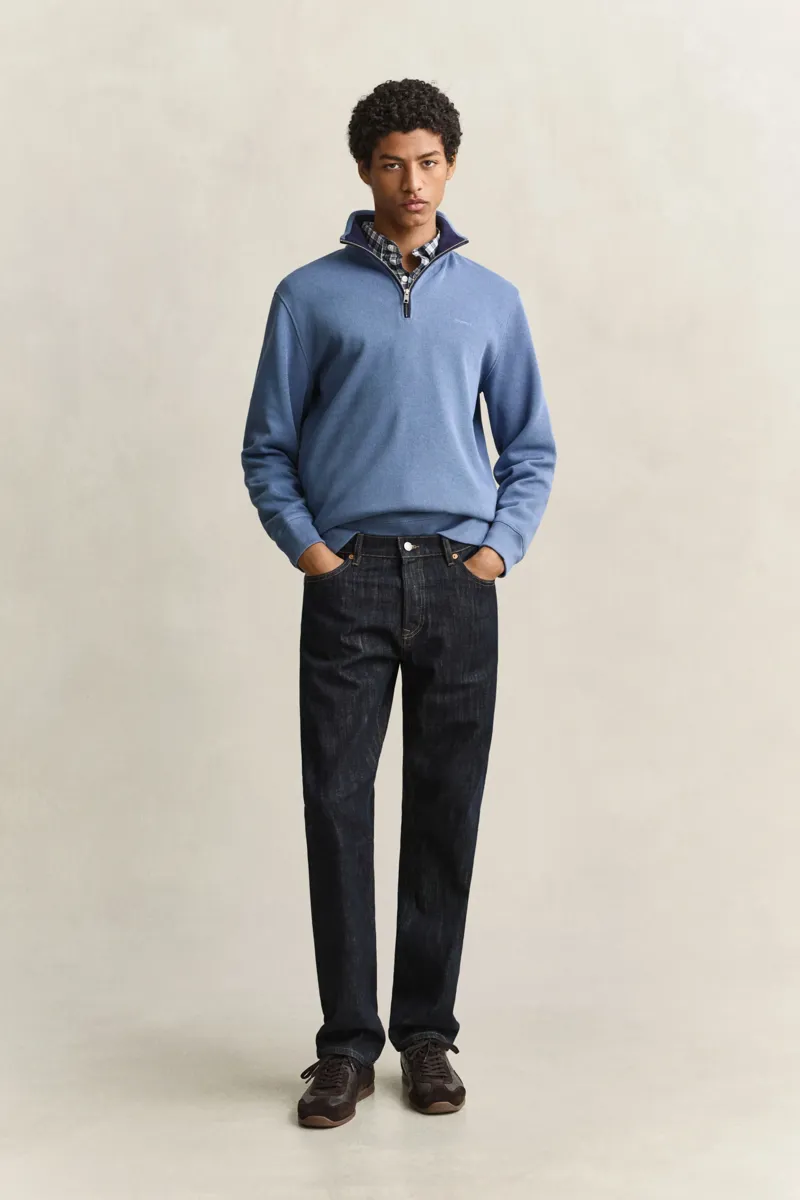 Gant Sacker Rib Half Zip Sweatshirt in Blue Horizon-4