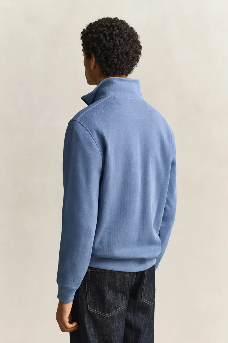 Gant Sacker Rib Half Zip Sweatshirt in Blue Horizon-2
