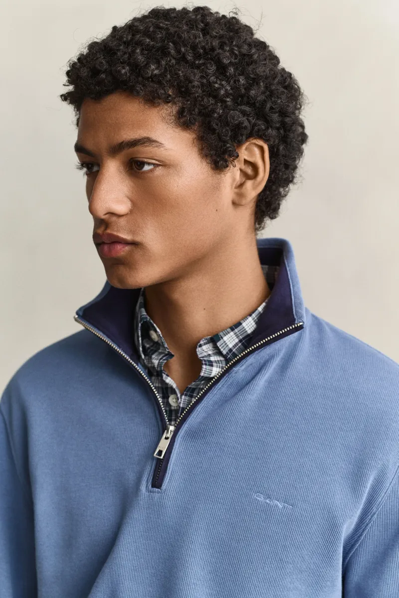 Gant Sacker Rib Half Zip Sweatshirt in Blue Horizon-3
