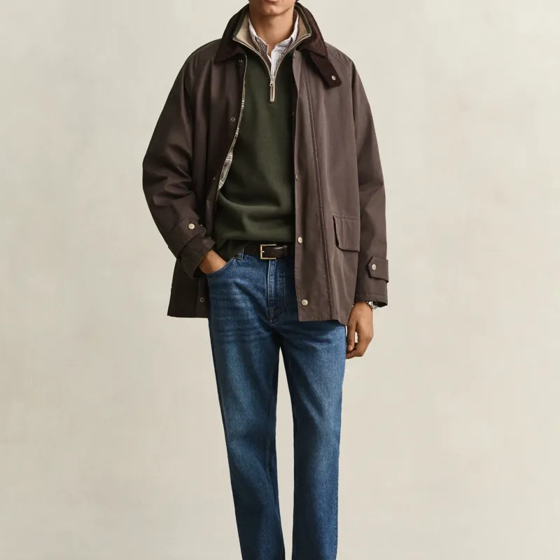 Gant Sacker Rib Half Zip Sweatshirt in Dark Moss Green-4