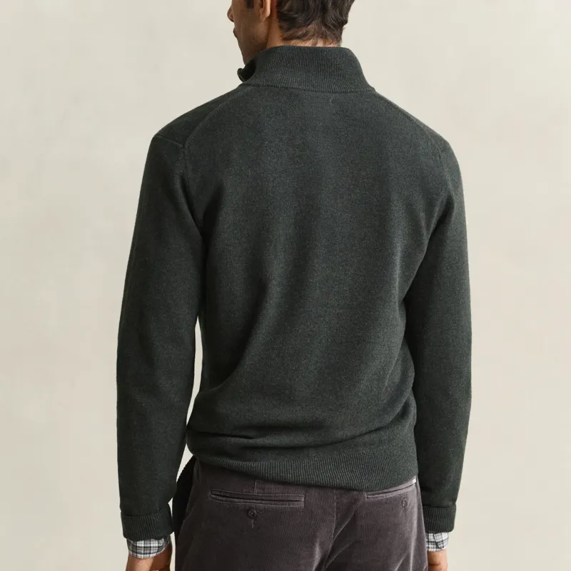 Gant Superfine Lambswool Half Zip Sweater in Dark Moss Green-4