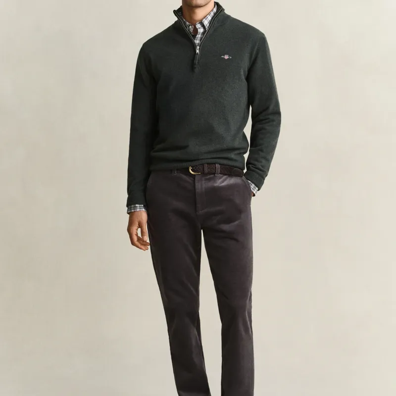 Gant Superfine Lambswool Half Zip Sweater in Dark Moss Green-2