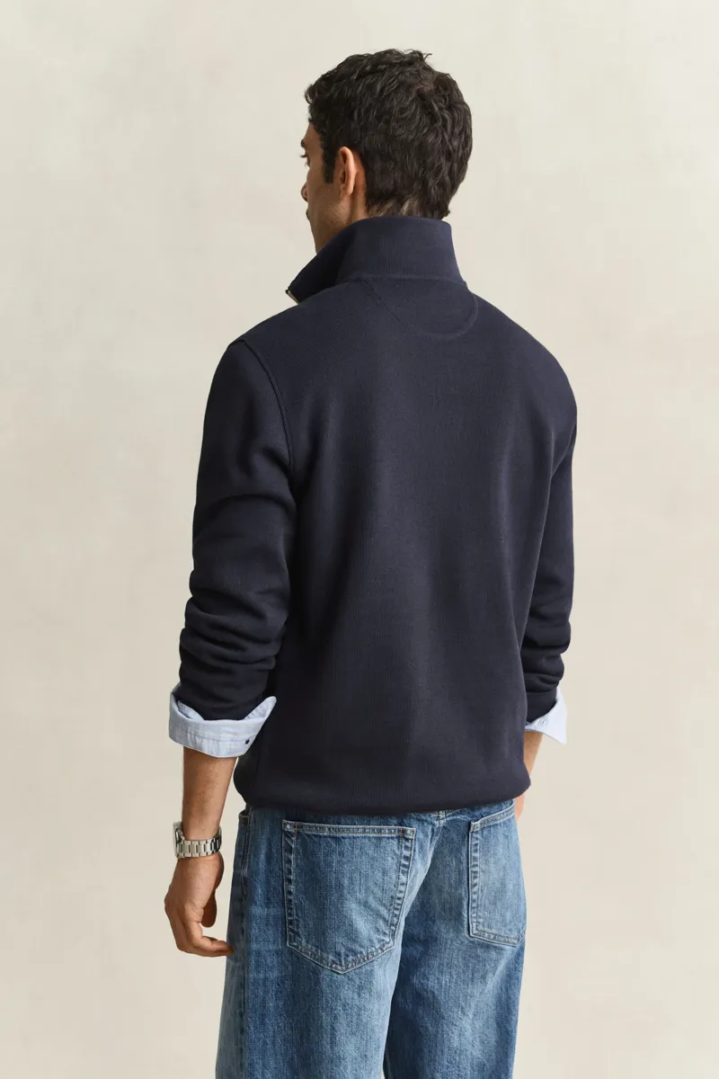 Gant Sacker Rib Half Zip Sweatshirt in Dark Evening Blue-2