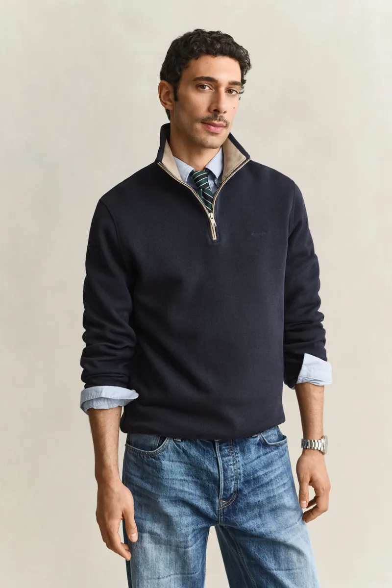 Gant Sacker Rib Half Zip Sweatshirt in Dark Evening Blue-1