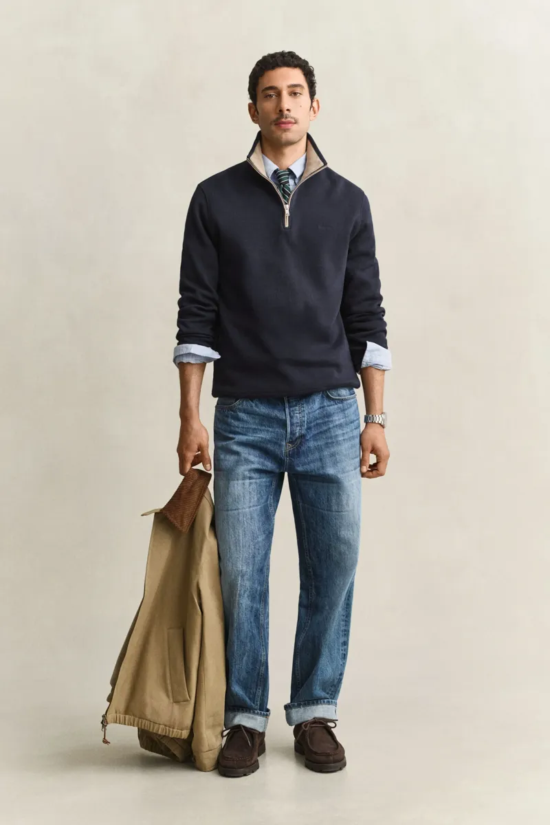 Gant Sacker Rib Half Zip Sweatshirt in Dark Evening Blue-4