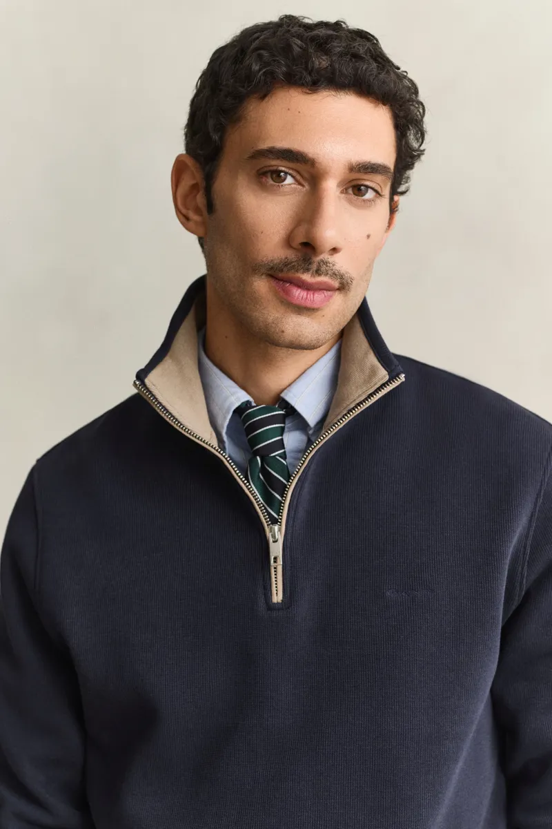 Gant Sacker Rib Half Zip Sweatshirt in Dark Evening Blue-3