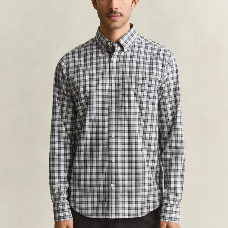 Gant Reg Poplin Check Shirt in Mist Taupe-1